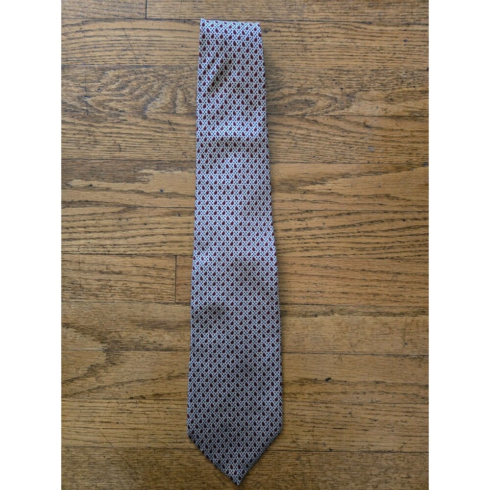 Vintage YSL Yves Saint Laurent Tan Red Geometric Silk Tie
